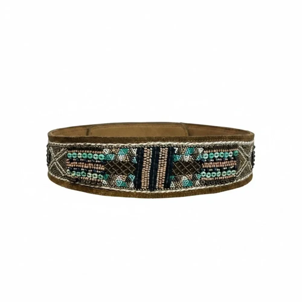 Chico's Leather Beaded Wide Belt Women’s Sz M NWT Snap Multi-color Statement